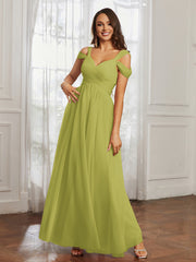 Off-the-shoulder Ruched Tulle A-line Dress Clover