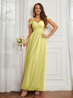 Off-the-shoulder Ruched Tulle A-line Dress Daffodil