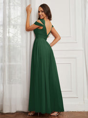 Off-the-shoulder Ruched Tulle A-line Dress Dark Green
