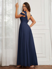 Off-the-shoulder Ruched Tulle A-line Dress Dark Navy Plus Size
