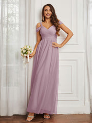 Off-the-shoulder Ruched Tulle A-line Dress Dusk