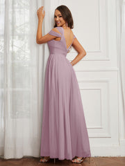 Off-the-shoulder Ruched Tulle A-line Dress Dusk