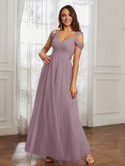 Off-the-shoulder Ruched Tulle A-line Dress Dusk Plus Size