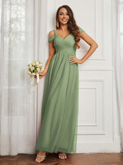 Off-the-shoulder Ruched Tulle A-line Dress Dusty Sage Plus Size