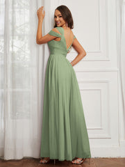 Off-the-shoulder Ruched Tulle A-line Dress Dusty Sage Plus Size