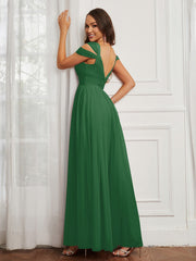 Off-the-shoulder Ruched Tulle A-line Dress Emerald