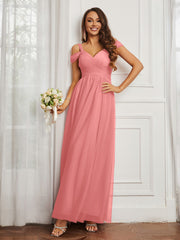 Off-the-shoulder Ruched Tulle A-line Dress Flamingo Plus Size