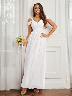 Off-the-shoulder Ruched Tulle A-line Dress Ivory