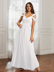 Off-the-shoulder Ruched Tulle A-line Dress Ivory Plus Size