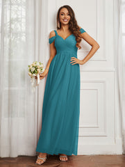 Off-the-shoulder Ruched Tulle A-line Dress Jade