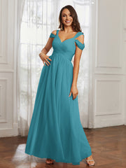 Off-the-shoulder Ruched Tulle A-line Dress Jade Plus Size