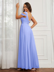 Off-the-shoulder Ruched Tulle A-line Dress Lavender Plus Size