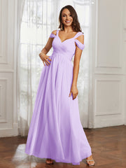 Off-the-shoulder Ruched Tulle A-line Dress Lilac Plus Size