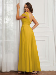 Off-the-shoulder Ruched Tulle A-line Dress Marigold