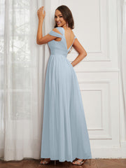 Off-the-shoulder Ruched Tulle A-line Dress Mist Plus Size