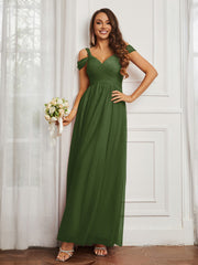Off-the-shoulder Ruched Tulle A-line Dress Moss Plus Size