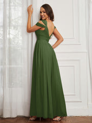 Off-the-shoulder Ruched Tulle A-line Dress Moss Plus Size