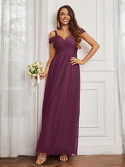 Off-the-shoulder Ruched Tulle A-line Dress Mulberry
