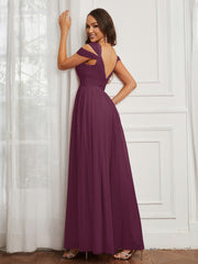 Off-the-shoulder Ruched Tulle A-line Dress Mulberry