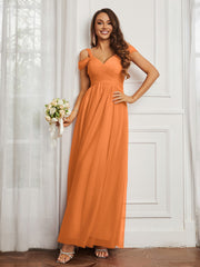 Off-the-shoulder Ruched Tulle A-line Dress Orange