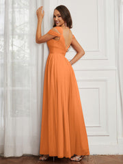 Off-the-shoulder Ruched Tulle A-line Dress Orange