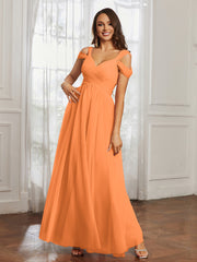 Off-the-shoulder Ruched Tulle A-line Dress Orange