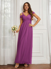 Off-the-shoulder Ruched Tulle A-line Dress Orchid Plus Size