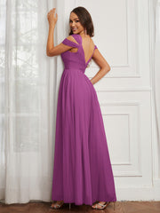 Off-the-shoulder Ruched Tulle A-line Dress Orchid Plus Size