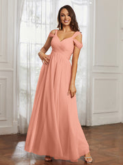 Off-the-shoulder Ruched Tulle A-line Dress Papaya Plus Size