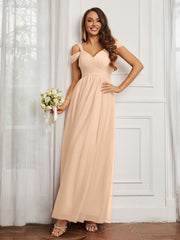 Off-the-shoulder Ruched Tulle A-line Dress Peach Plus Size