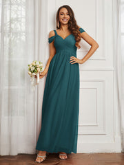 Off-the-shoulder Ruched Tulle A-line Dress Peacock Plus Size