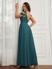 Off-the-shoulder Ruched Tulle A-line Dress Peacock Plus Size