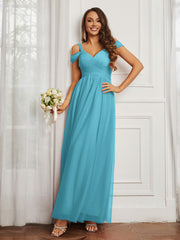 Off-the-shoulder Ruched Tulle A-line Dress Pool Plus Size