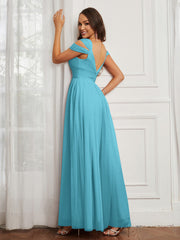 Off-the-shoulder Ruched Tulle A-line Dress Pool Plus Size