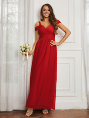 Off-the-shoulder Ruched Tulle A-line Dress Red Plus Size