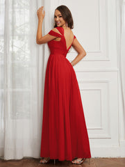 Off-the-shoulder Ruched Tulle A-line Dress Red