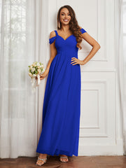 Off-the-shoulder Ruched Tulle A-line Dress Royal Blue