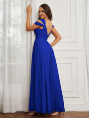 Off-the-shoulder Ruched Tulle A-line Dress Royal Blue
