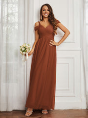 Off-the-shoulder Ruched Tulle A-line Dress Rust Plus Size