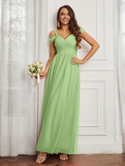 Off-the-shoulder Ruched Tulle A-line Dress Sage Plus Size