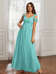 Off-the-shoulder Ruched Tulle A-line Dress Spa
