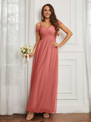Off-the-shoulder Ruched Tulle A-line Dress Sunset