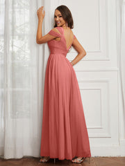 Off-the-shoulder Ruched Tulle A-line Dress Sunset