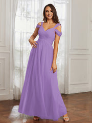 Off-the-shoulder Ruched Tulle A-line Dress Tahiti Plus Size