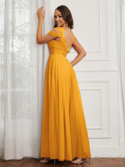 Off-the-shoulder Ruched Tulle A-line Dress Tangerine Plus Size