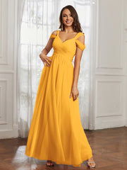 Off-the-shoulder Ruched Tulle A-line Dress Tangerine