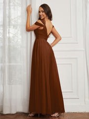 Off-the-shoulder Ruched Tulle A-line Dress Terracotta