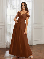 Off-the-shoulder Ruched Tulle A-line Dress Terracotta Plus Size