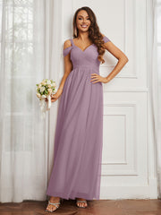 Off-the-shoulder Ruched Tulle A-line Dress Vintage Mauve Plus Size