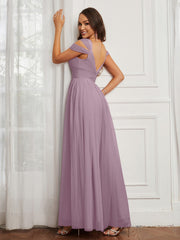 Off-the-shoulder Ruched Tulle A-line Dress Vintage Mauve Plus Size